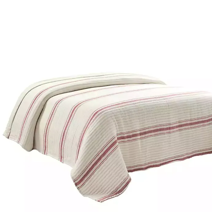 New Kirklands Home Cherry Red Pick Stitch Stripe Queen Quilt