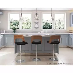 Discount Kirklands Home Cherry Wood and Leather Swivel Bar Stool Black