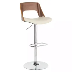 Outlet Kirklands Home Cherry Wood and Leather Swivel Bar Stool Ivory