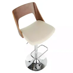 Outlet Kirklands Home Cherry Wood and Leather Swivel Bar Stool Ivory