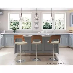 Outlet Kirklands Home Cherry Wood and Leather Swivel Bar Stool Ivory