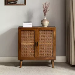 Online Kirklands Home Cherry Wood Frame Rattan Front Cabinet Brown