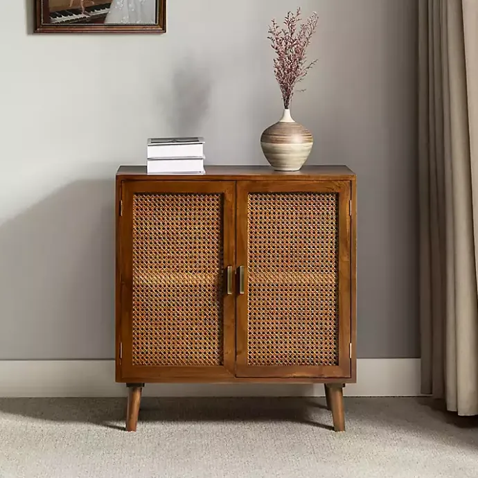 Online Kirklands Home Cherry Wood Frame Rattan Front Cabinet Brown