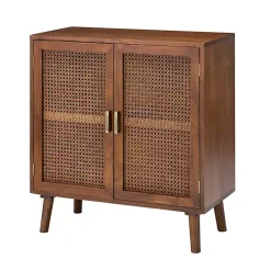 Online Kirklands Home Cherry Wood Frame Rattan Front Cabinet Brown