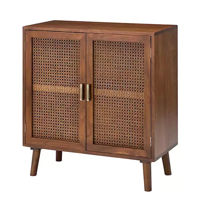 Online Kirklands Home Cherry Wood Frame Rattan Front Cabinet Brown
