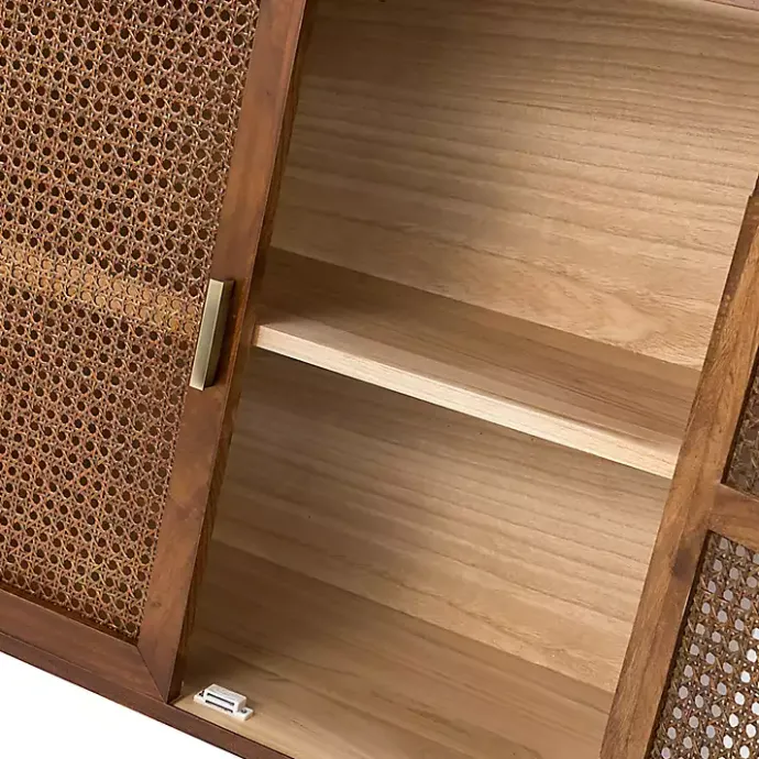 Online Kirklands Home Cherry Wood Frame Rattan Front Cabinet Brown