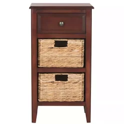 Clearance Kirklands Home Cherry Wood Woven Baskets Everly Accent Table Red