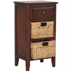 Clearance Kirklands Home Cherry Wood Woven Baskets Everly Accent Table Red