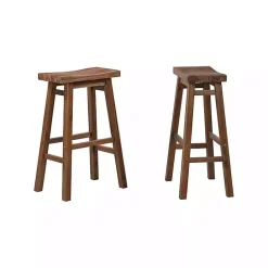 New Kirklands Home Chestnut Wire Brush Saddle Bar Stools, Set of 2 Brown