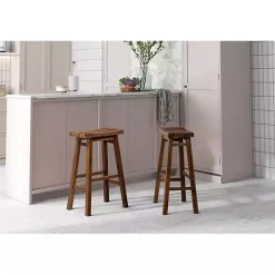 New Kirklands Home Chestnut Wire Brush Saddle Bar Stools, Set of 2 Brown