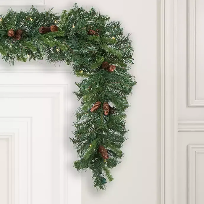 Discount Kirklands Home Cheyenne Pinecone Warm White LED Lit Garland Green