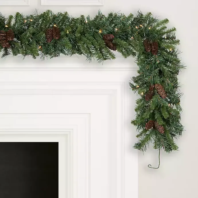 Discount Kirklands Home Cheyenne Pinecone Warm White LED Lit Garland Green