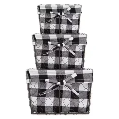 Discount Kirklands Home Chicken Wire and Buffalo Check Baskets, Set of 3