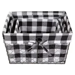 Discount Kirklands Home Chicken Wire and Buffalo Check Baskets, Set of 3