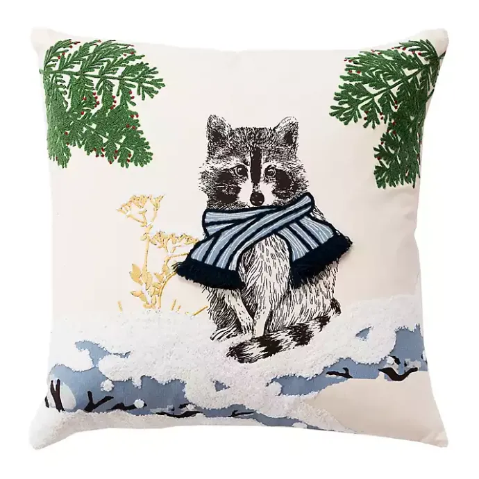 Online Kirklands Home Chilly Racoon Embroidered Throw Pillow