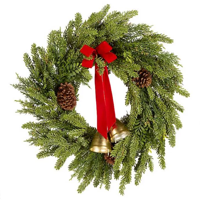 Best Kirklands Home Christmas Bells Pine Wreath with a Red Bow