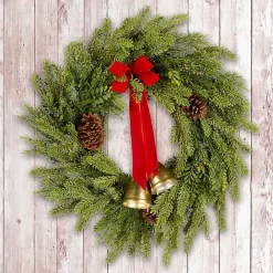 Best Kirklands Home Christmas Bells Pine Wreath with a Red Bow