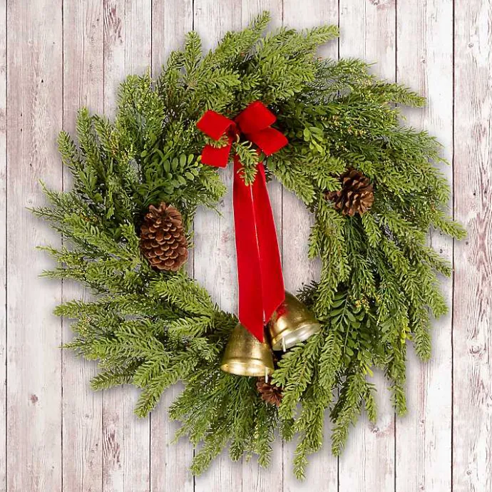 Best Kirklands Home Christmas Bells Pine Wreath with a Red Bow