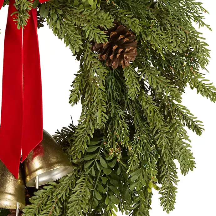 Best Kirklands Home Christmas Bells Pine Wreath with a Red Bow