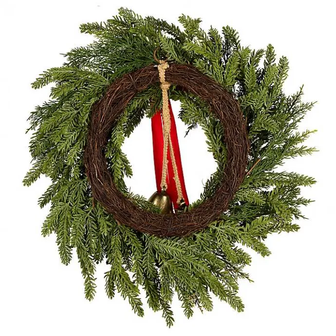 Best Kirklands Home Christmas Bells Pine Wreath with a Red Bow