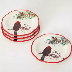 Sale Kirklands Home Christmas Cardinal Snack Plates, Set of 4