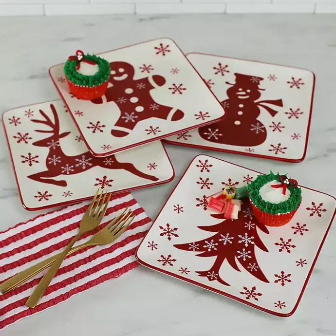 Sale Kirklands Home Christmas Character Salad Plates, Set of 4