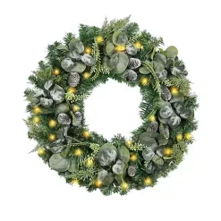 Sale Kirklands Home Christmas Eucalyptus Pine Mix Pre-Lit Wreath Green
