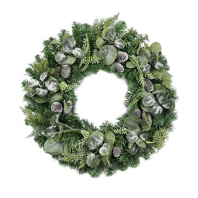 Sale Kirklands Home Christmas Eucalyptus Pine Mix Pre-Lit Wreath Green