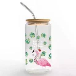 New Kirklands Home Christmas Fa La La La-Mingo Glass Tumbler