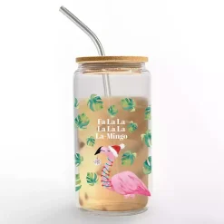 New Kirklands Home Christmas Fa La La La-Mingo Glass Tumbler