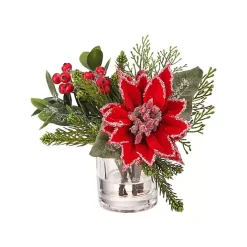 Kirklands Home Christmas Poinsettia & Pine Faux Water Arrangement