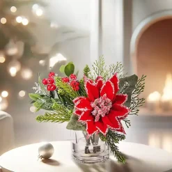 Kirklands Home Christmas Poinsettia & Pine Faux Water Arrangement