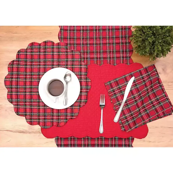 Sale Kirklands Home Christmas Plaid Scalloped Table Runner Red