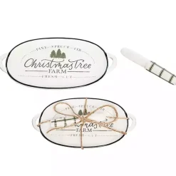 New Kirklands Home Christmas Tree Farm Serving Platter with Spreader