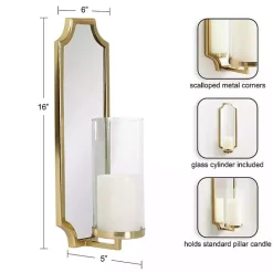 Outlet Kirklands Home Ciel Mirrored Pillar Candle Sconce Gold