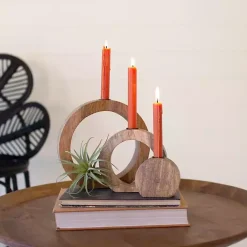Clearance Kirklands Home Circle Mango Wood Taper Candle Holders, Set of 3 Brown