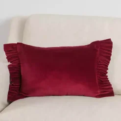 Online Kirklands Home Clara Burgundy Velvet Ruffle Lumbar Pillow Red