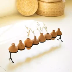 Hot Kirklands Home Clay Mini Vases with Iron Base, Set of 9 Orange