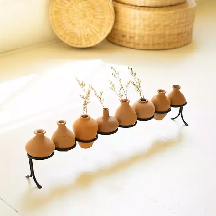 Hot Kirklands Home Clay Mini Vases with Iron Base, Set of 9 Orange