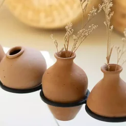 Hot Kirklands Home Clay Mini Vases with Iron Base, Set of 9 Orange