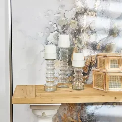 Outlet Kirklands Home Blown Glass Curved 3-pc. Candle Holder Set Clear