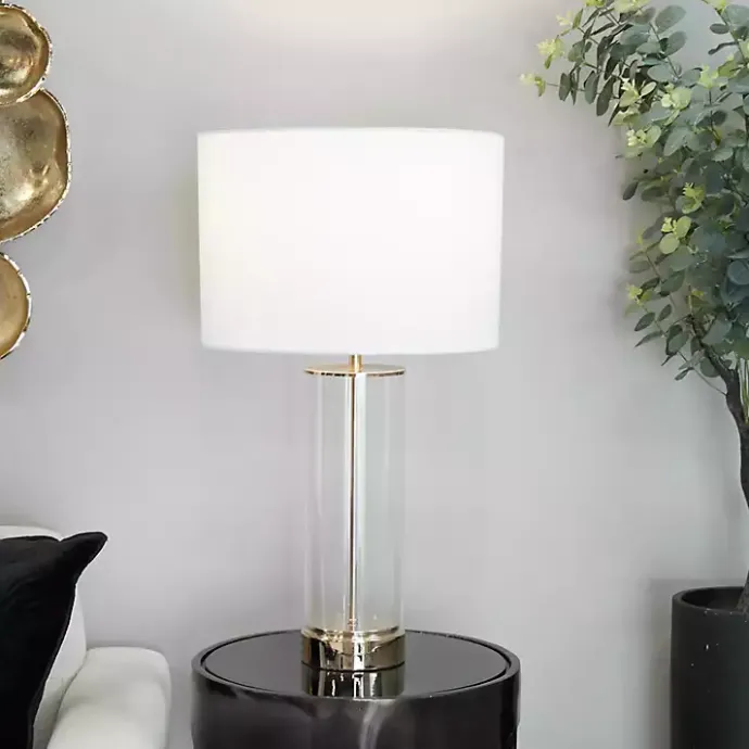 Sale Kirklands Home Clear Glass and Gold Stem Table Lamp White