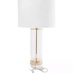 Sale Kirklands Home Clear Glass and Gold Stem Table Lamp White