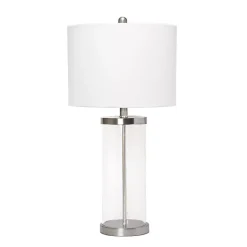 Best Kirklands Home Clear Glass and Nickel Cylindrical Table Lamp White