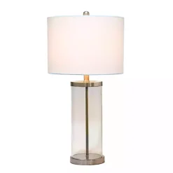 Best Kirklands Home Clear Glass and Nickel Cylindrical Table Lamp White