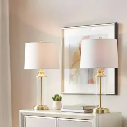 Clearance Kirklands Home Clear Glass Base Gold Table Lamps, Set of 2 White