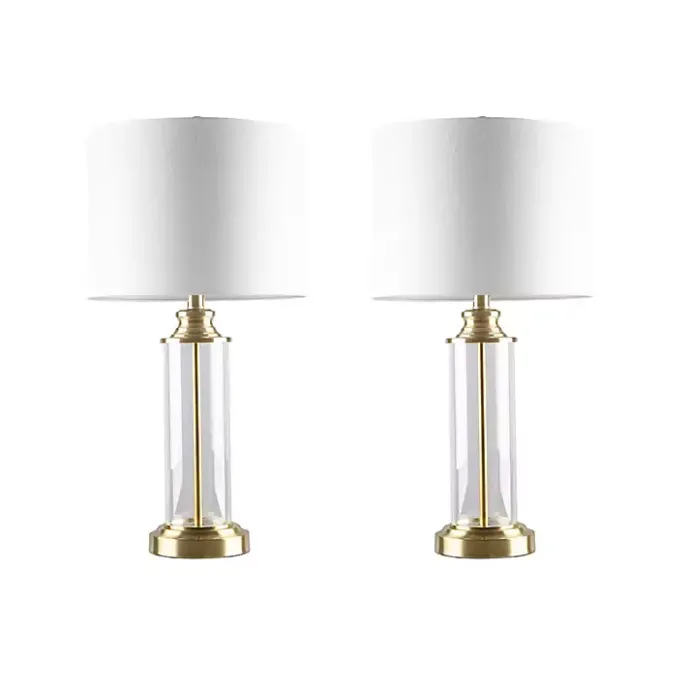 Clearance Kirklands Home Clear Glass Base Gold Table Lamps, Set of 2 White