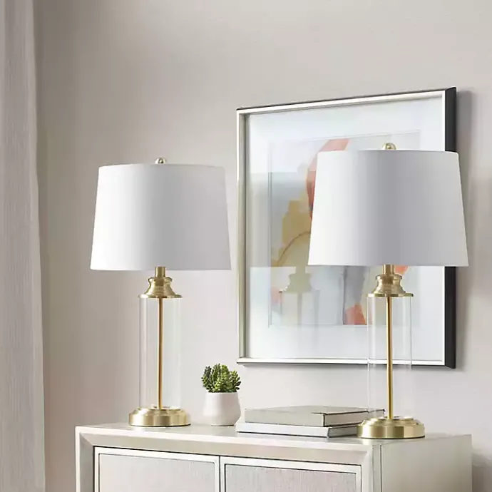 Clearance Kirklands Home Clear Glass Base Gold Table Lamps, Set of 2 White