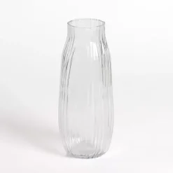 New Kirklands Home Glass Wavy Ribbed Vase, 12 in. Clear
