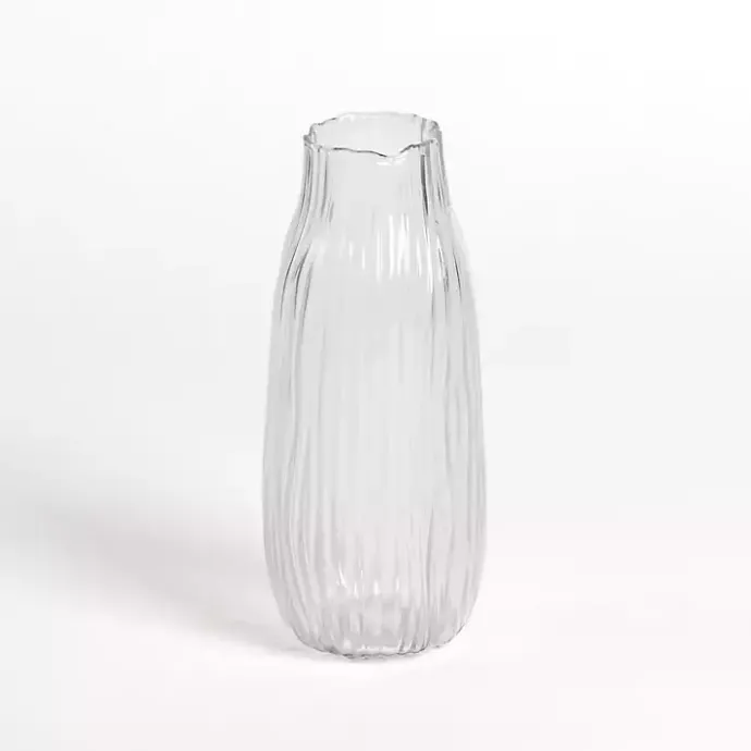 New Kirklands Home Glass Wavy Ribbed Vase, 10.25 in. Clear